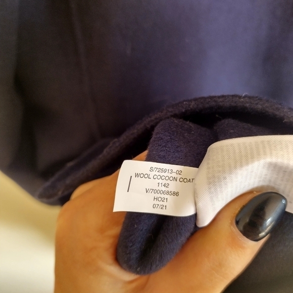 GAP cocoon recycled wool blend oversized coat sz L tall navy - Picture 9 of 10